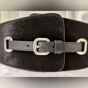 LAUREN RALPH LAUREN Wide Stretchy Corset Black Leather Belt Size M